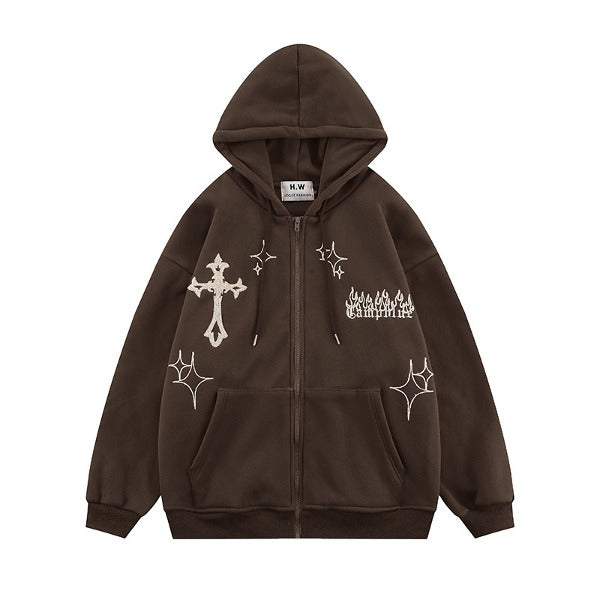 Gababa [Best Seller] Unisex Cross Print Hoodie Zip-up G77380