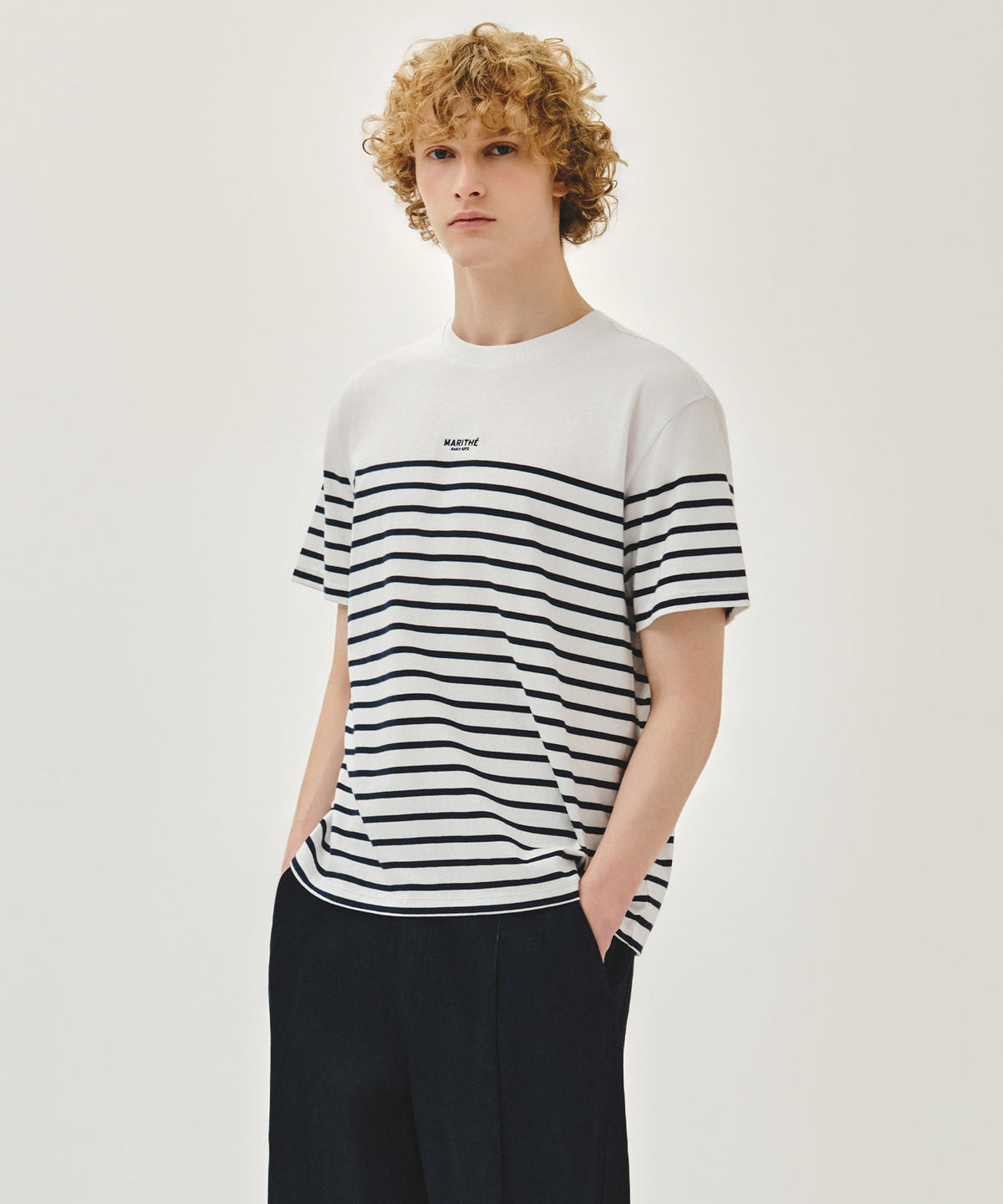 MARITHE BLOCK STRIPE TEE navy