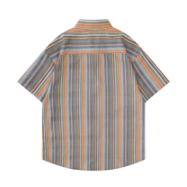 Gababa Unisex Casual Color Contrast Stripe Oversized Collar Short-Sleeve Shirt G76897 (Plus Size M~2XL)