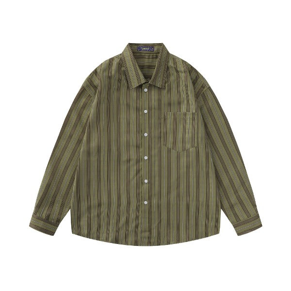 Gababa Neat Earth-tone Oversized Collar Long Sleeve Shirt G74872 (Plus Size M~2XL)