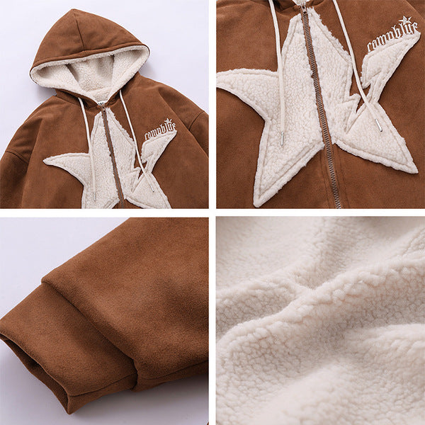 Gababa Unisex Oversized Hooded Zipup with Warm Fleece Lining G78036 (Plus Size S~XL)