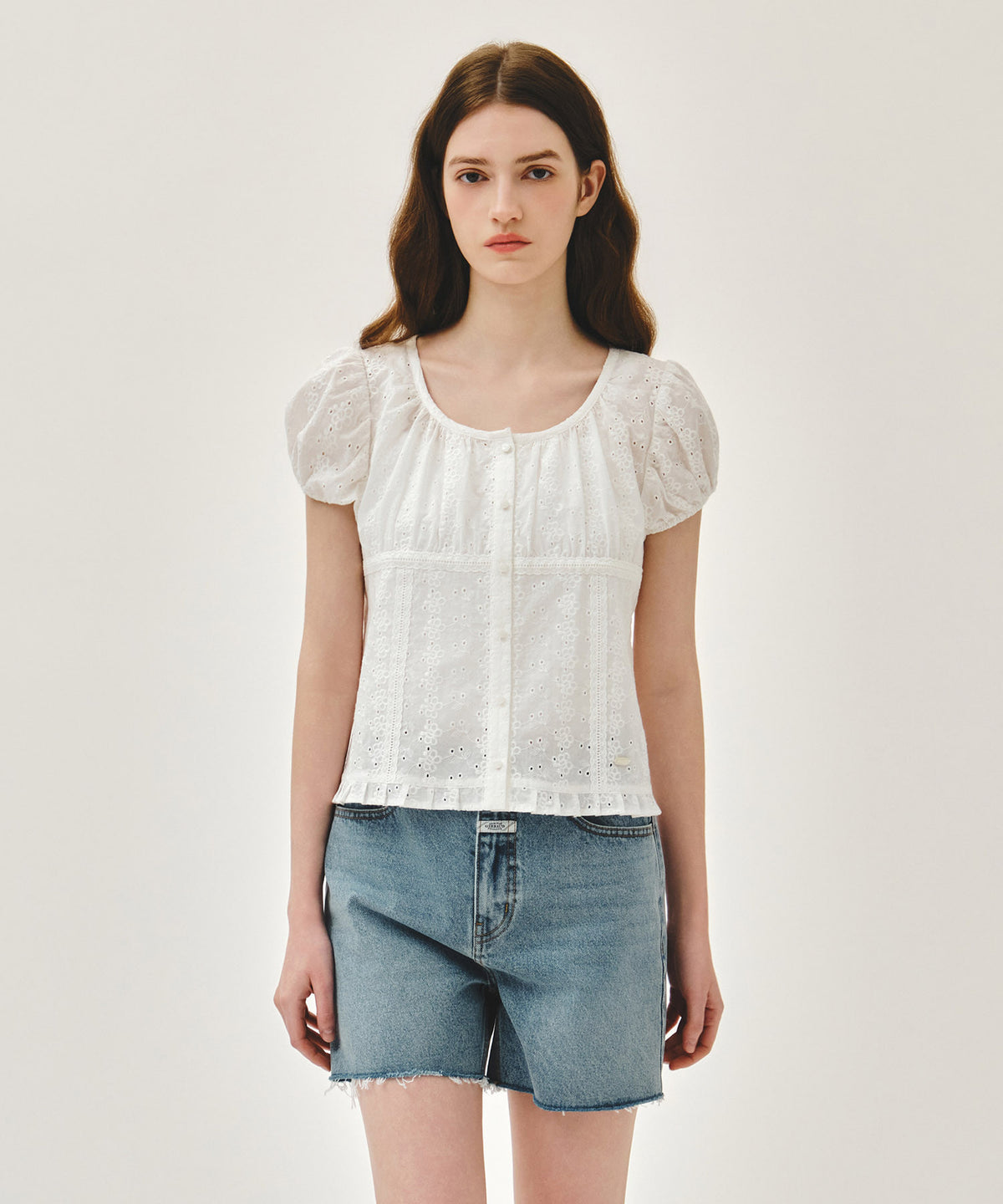 MARITHE W PUFF SLEEVE LACE SHIRT white