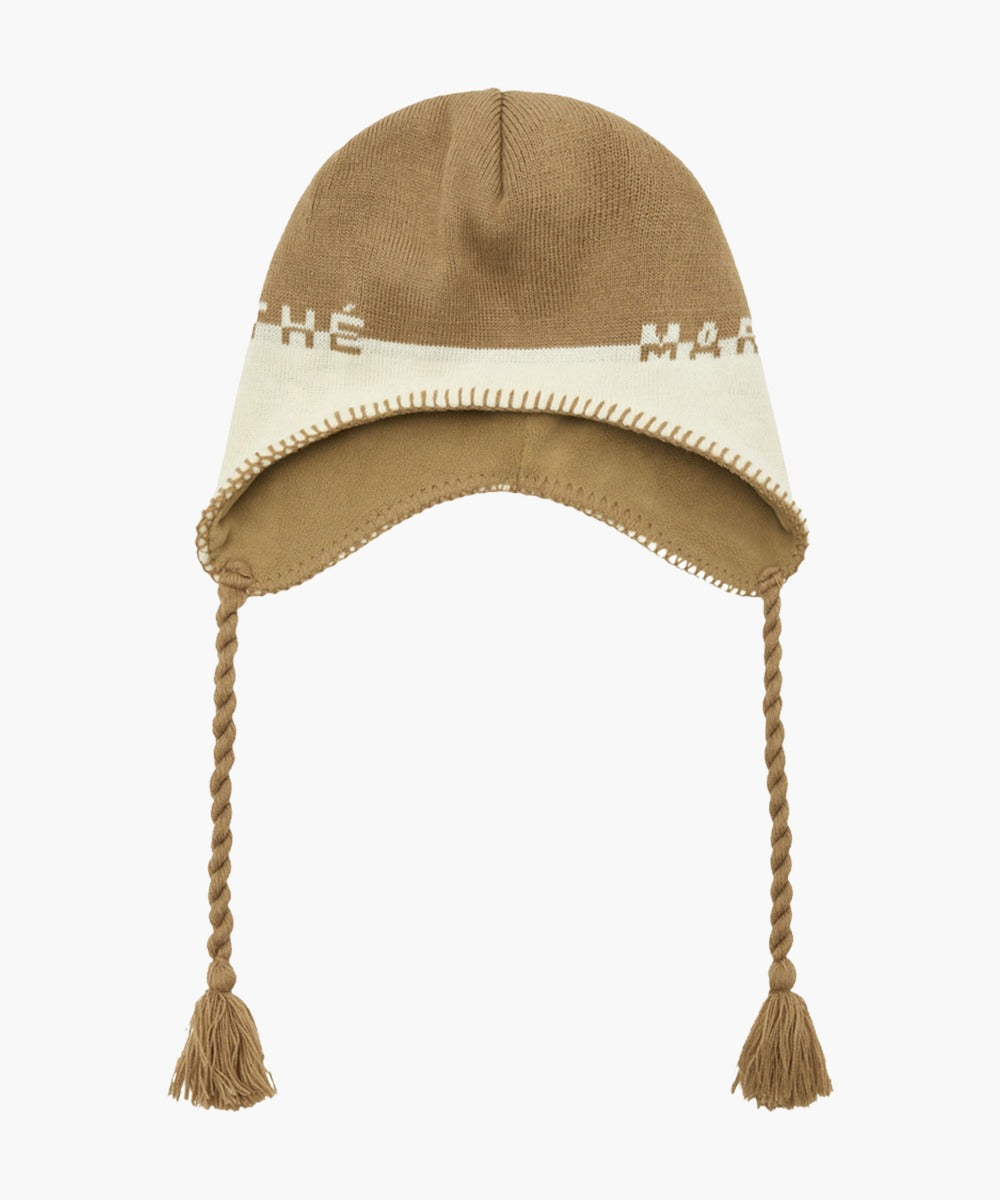 MARITHE REGULAR LOGO EARFLAP BEANIE dark beige