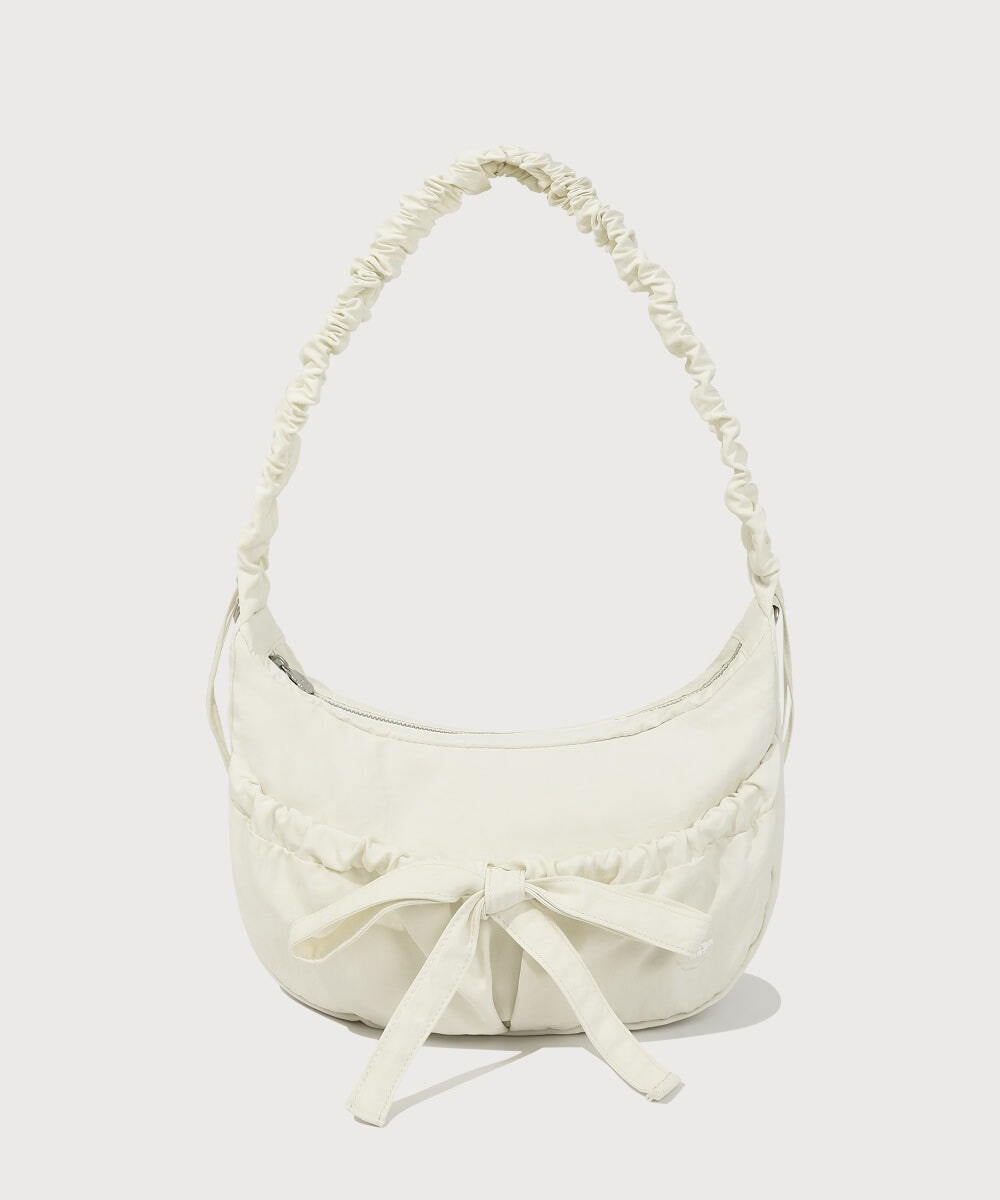 Covernat [26SS] Women's Clover Heart Ruched Medium Nylon Hobo Bag Ivory