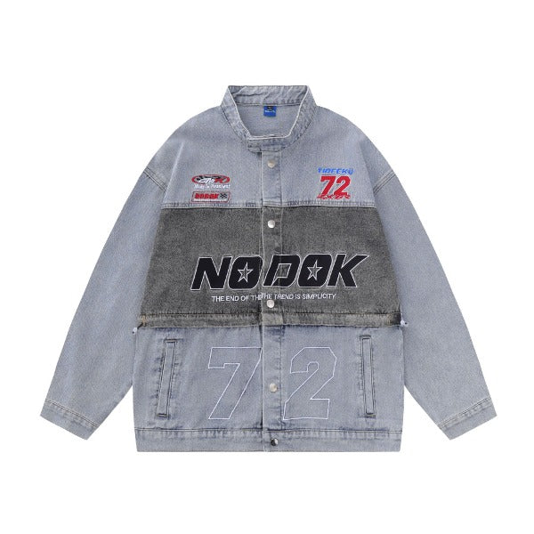 Gababa Unisex Henry Neck Style Street Oversfit Denim Long-Sleeve Jacket G77368