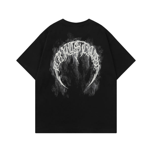 Gababa Unisex Crescent Letter Print Oversized Short-Sleeve T-shirt G76952 (Plus Size S~XL)