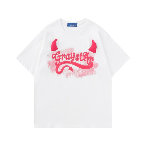 Gababa Men's and Women's Red Devil Point Oversized Crew-Neck T-Shirt G76944 (Big Size S~XL)