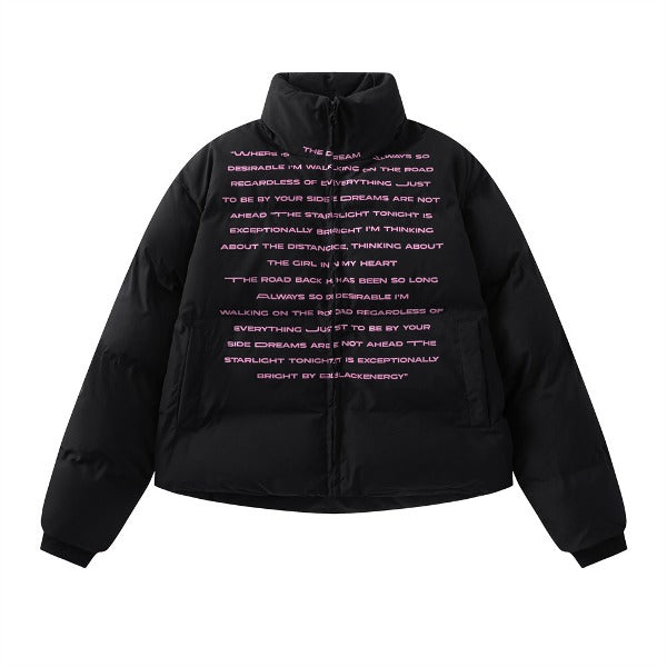 Gababa [High Demand] Women's Black and Pink Lettering Short Padded Jumper G78102