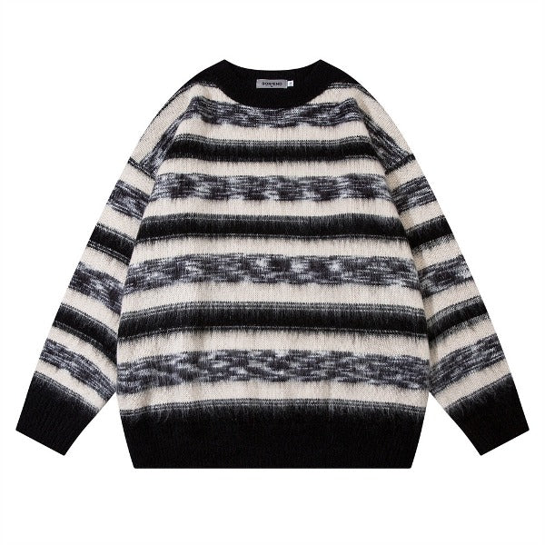 Gababa Unisex Street Color-block Stripe Round Knit G78187 (Plus Size S~2XL)
