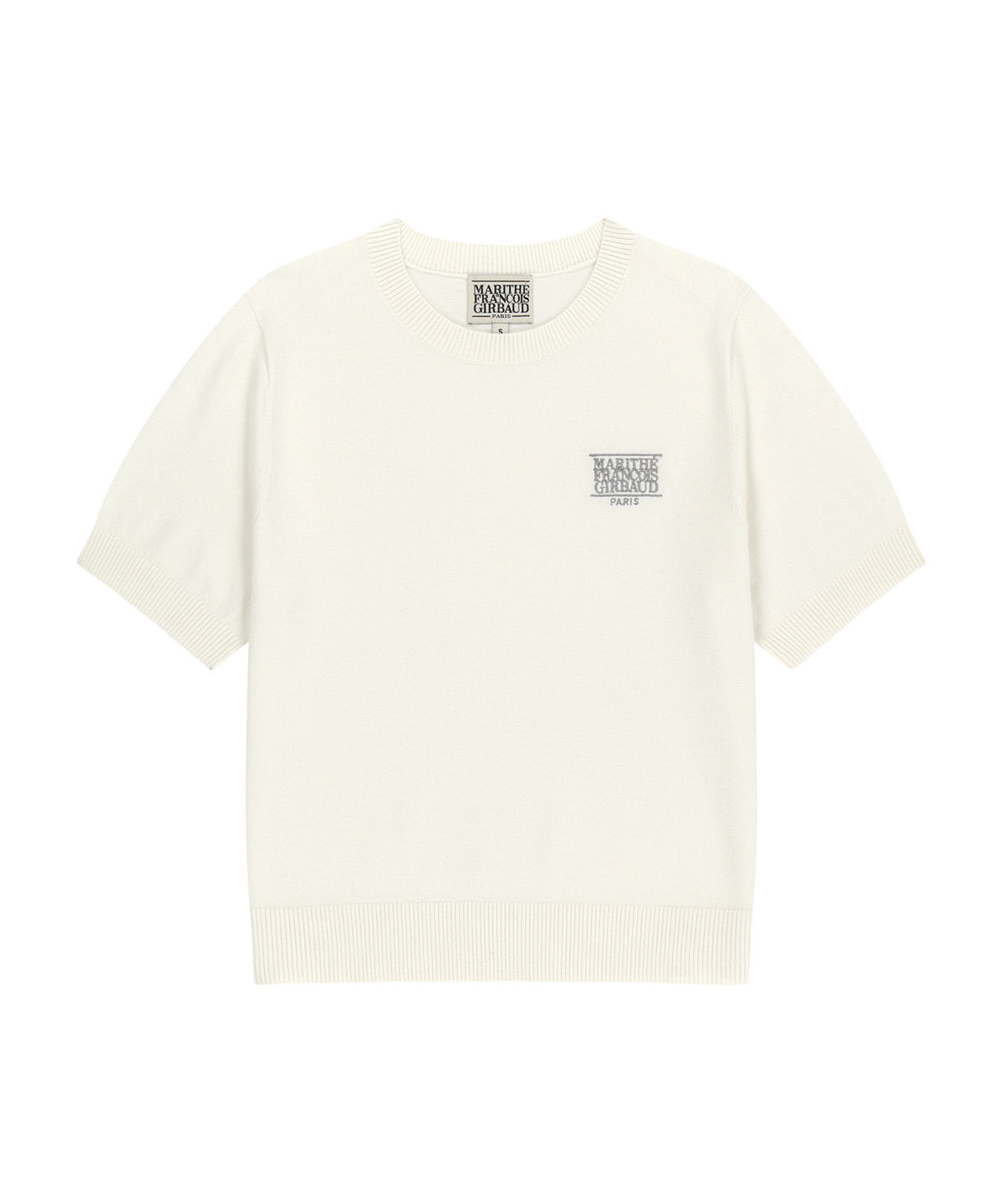 MARITHE W SMALL CLASSIC LOGO HALF KNIT PULLOVER ivory