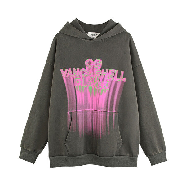 Gababa Unisex Burned Lettering Oversized Hoodie G77971 (Big Size M~2XL)