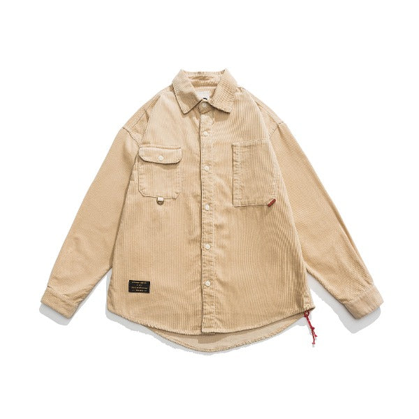 Gababa Unisex Corduroy Oversized Collar Long Sleeve Shirt with Pocket G77648 (Plus Size M~XL)