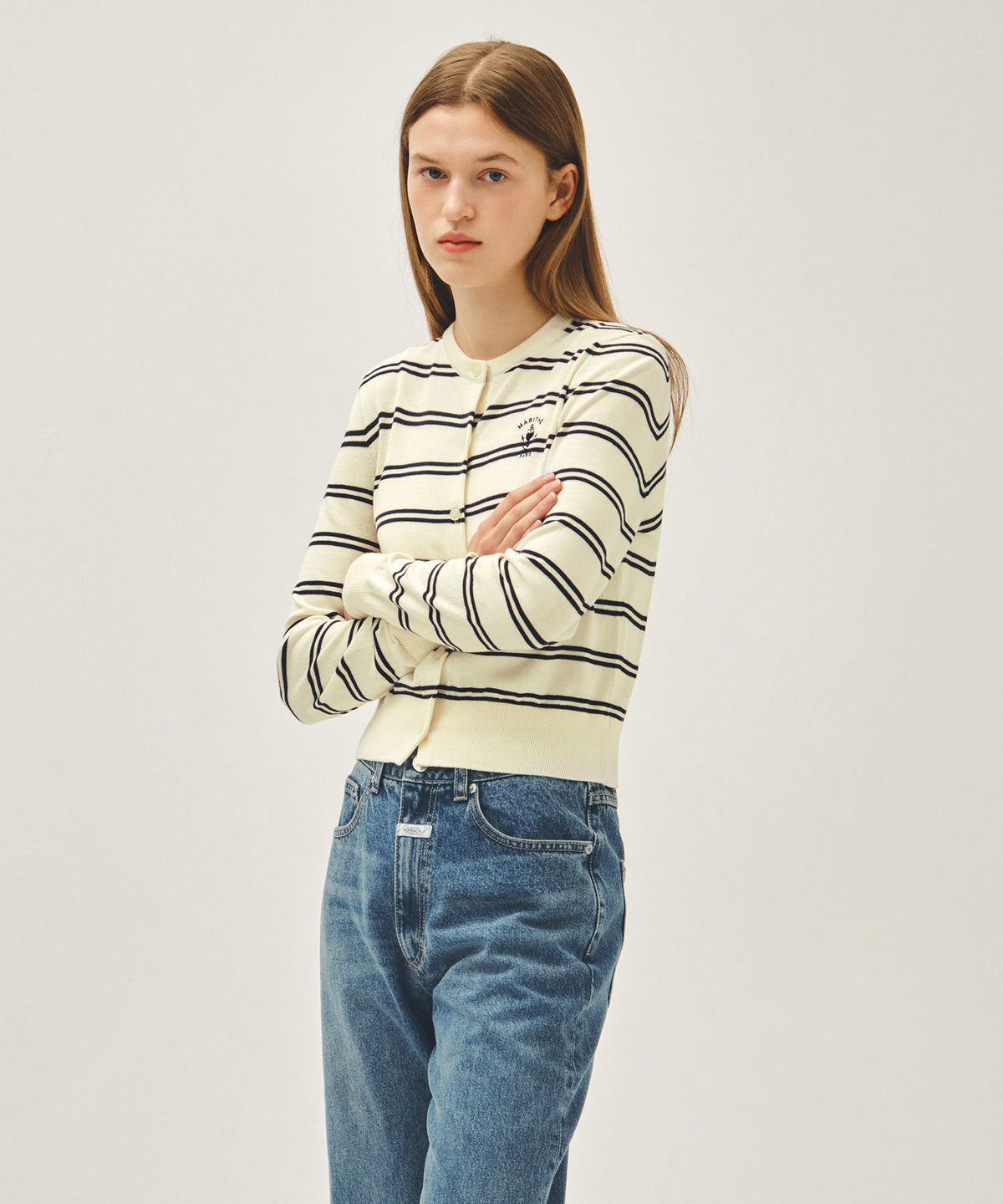 MARITHE W STRIPE KNIT CARDIGAN ivory