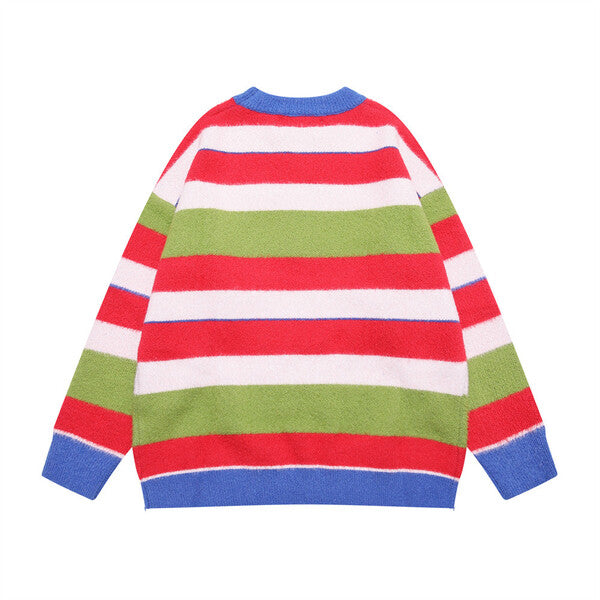 Gababa Unisex Contrasting Stripe Oversized Long-Sleeve Sweater G78261 (Plus Size M ~ XL)