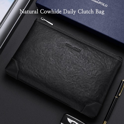 Bagstay B288C William Polo Men's Natural Cow Leather Clutch Handbag