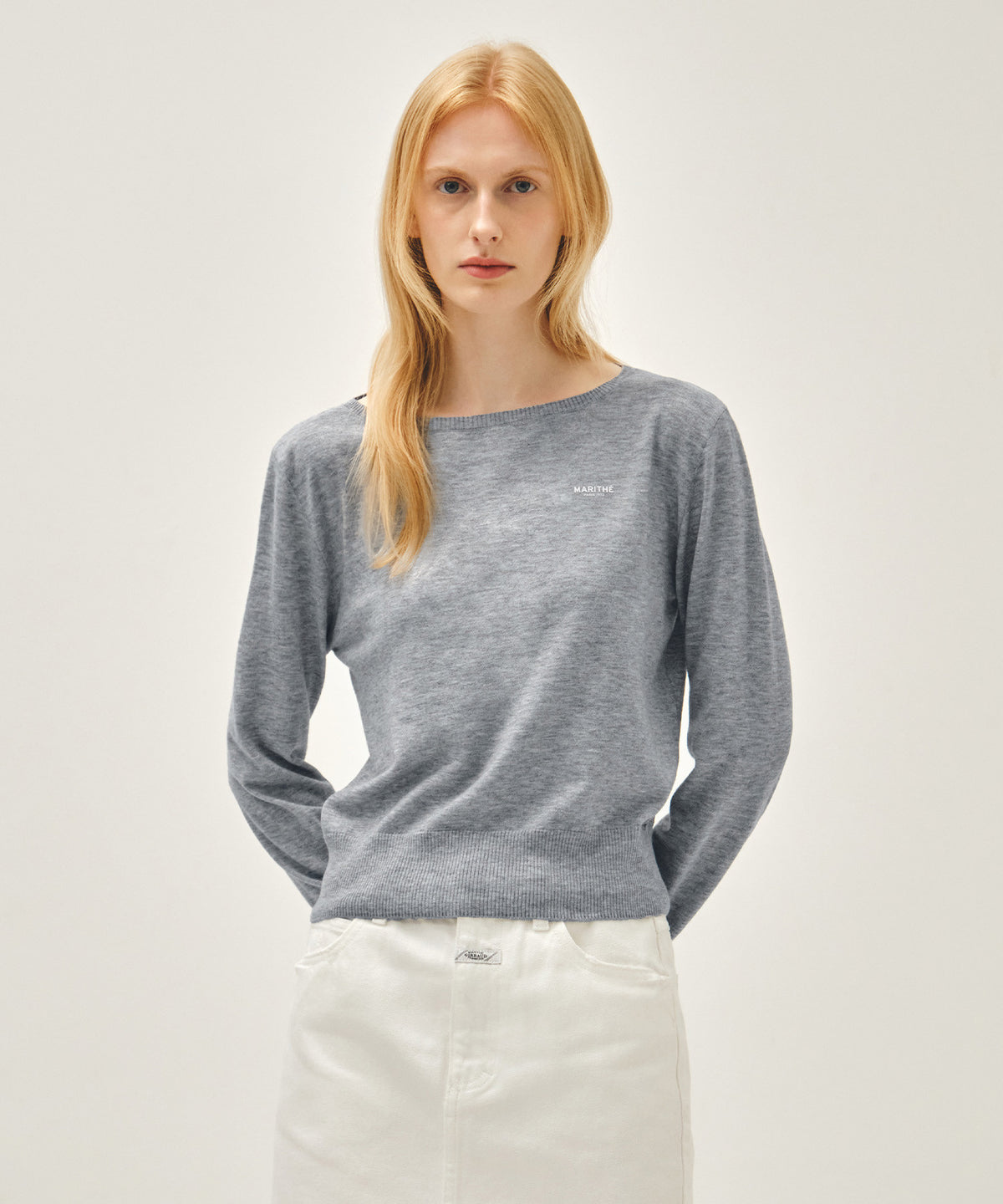 MARITHE W BOAT NECK KNIT PULLOVER melange gray