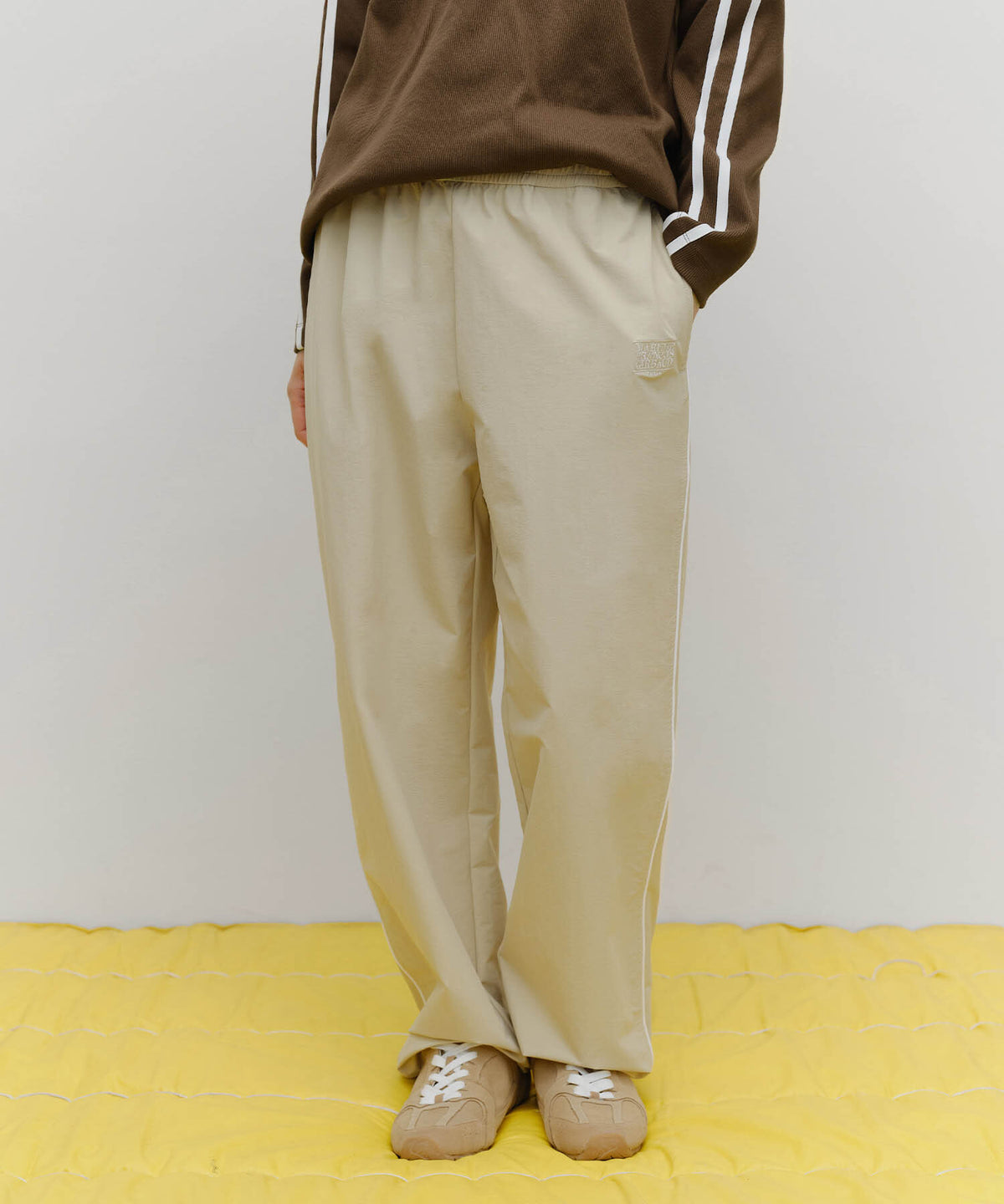MARITHE SPORT NYLON TRACK PANTS beige