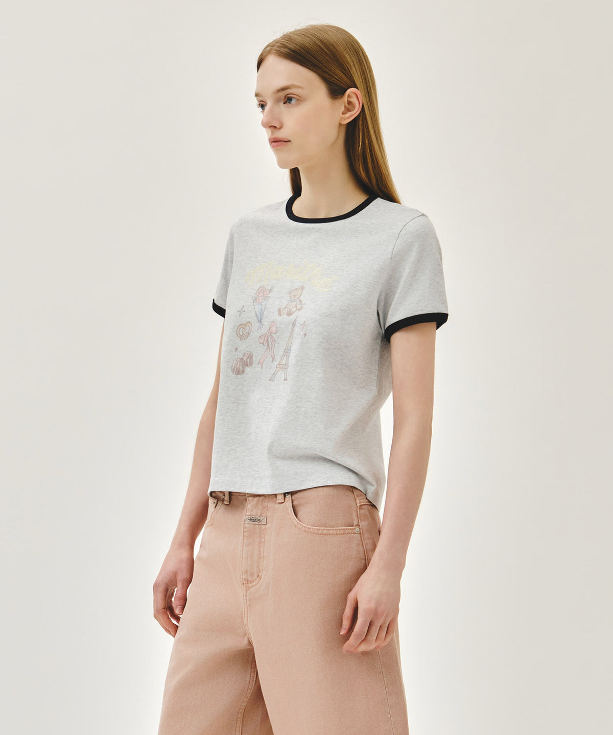 MARITHE W PARIS GRAPHIC RINGER TEE light heather gray