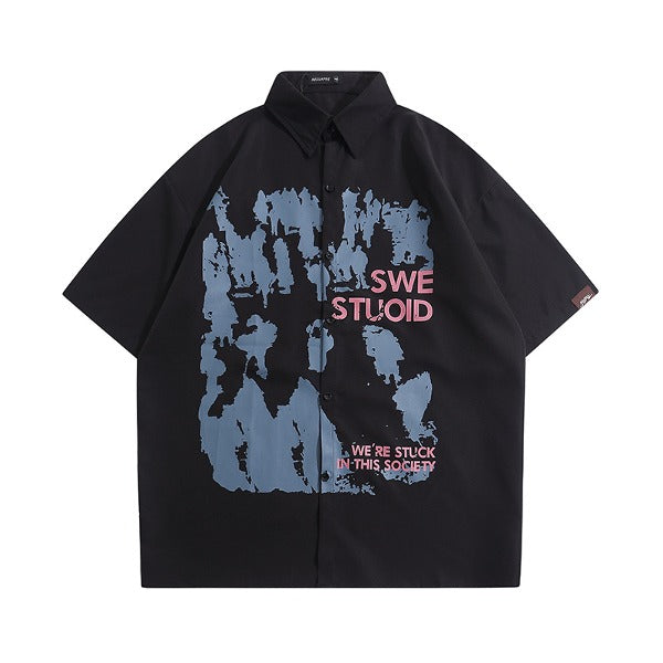 Gababa Unisex Silhouette Printing Collar Short-Sleeve Shirt G77123