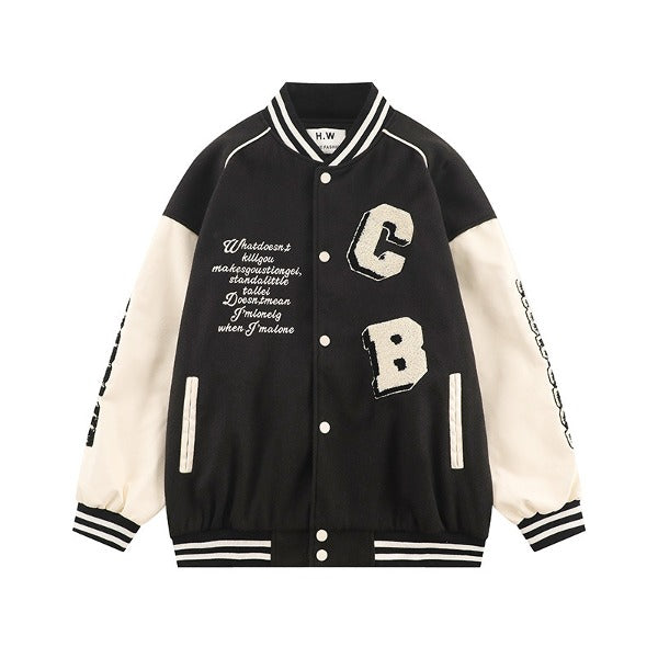 Gababa Unisex Casual Style CB Big Logo Oversized Baseball Jacket G77348 (Plus Size S~XL)