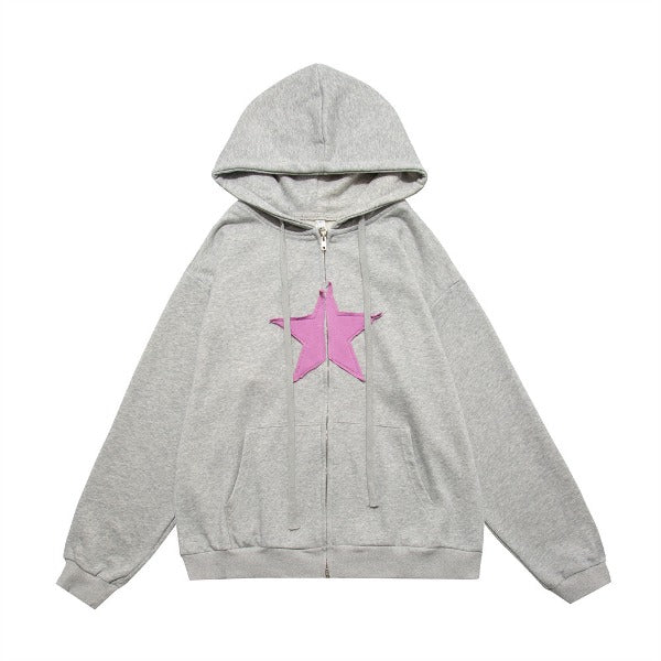 Gababa Unisex Hoodie Zip-up with Star Embroidery Zi G78129