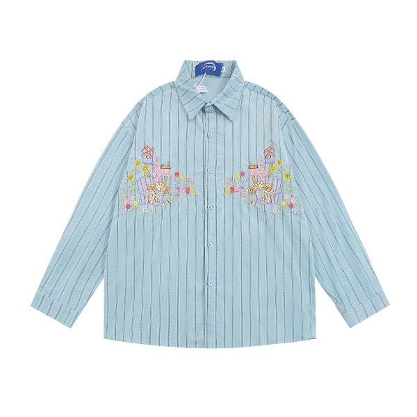 Gababa Unisex Oversized Collar LongSleeve Shirt with Cute Embroidery G77360 (Plus Size M~XL)