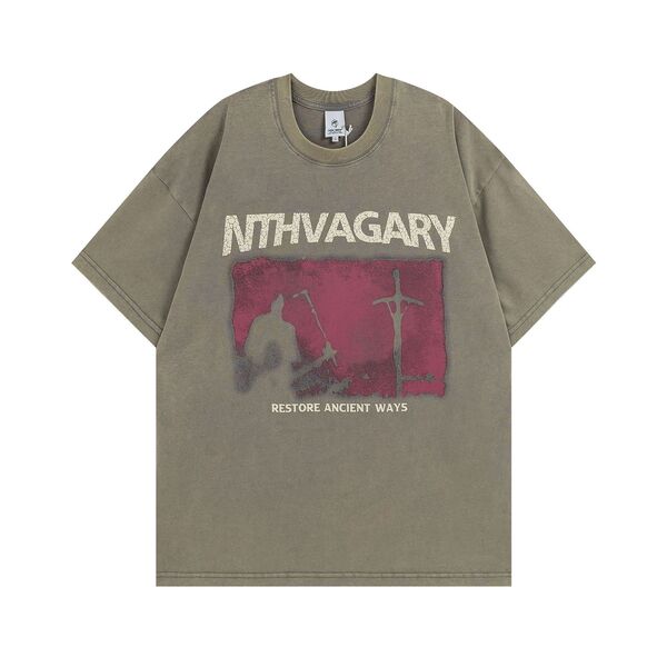 Gababa Street Print Old Washing Short-Sleeve T-shirt G77234