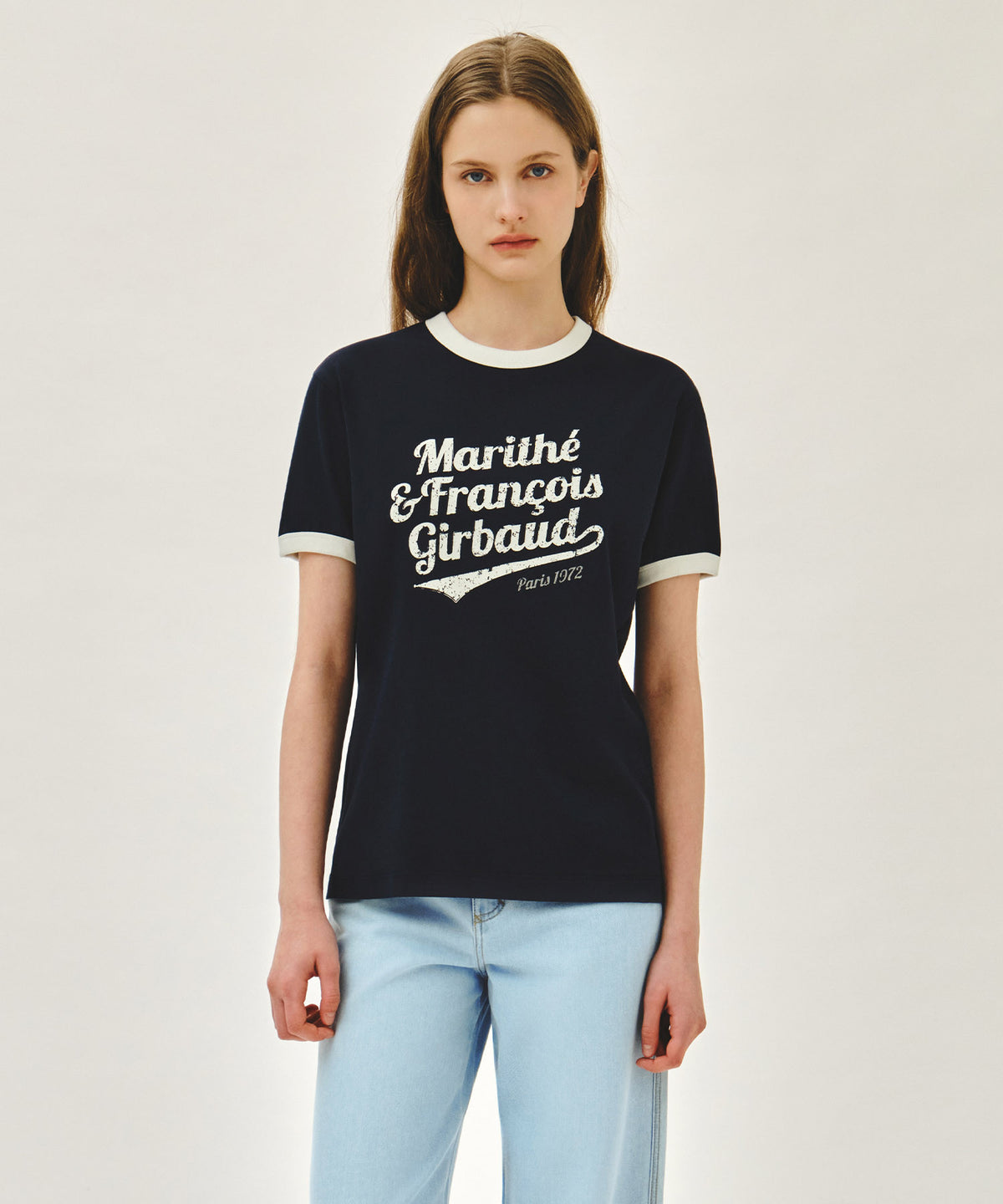 MARITHE VINTAGE LOGO RINGER TEE navy