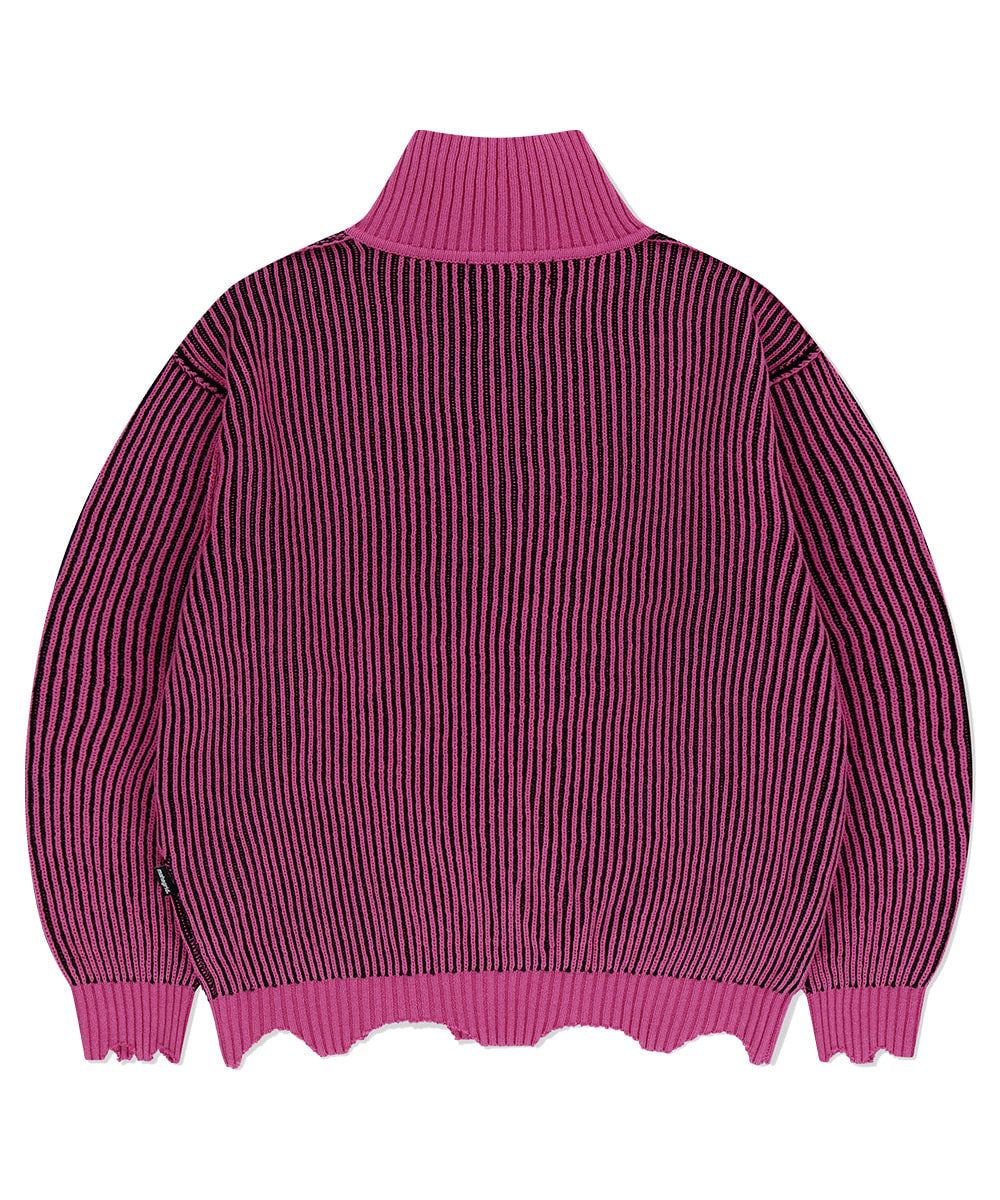MAHAGRID CUTTING CONTRAST HALF ZIP-UP KNIT [PINK]