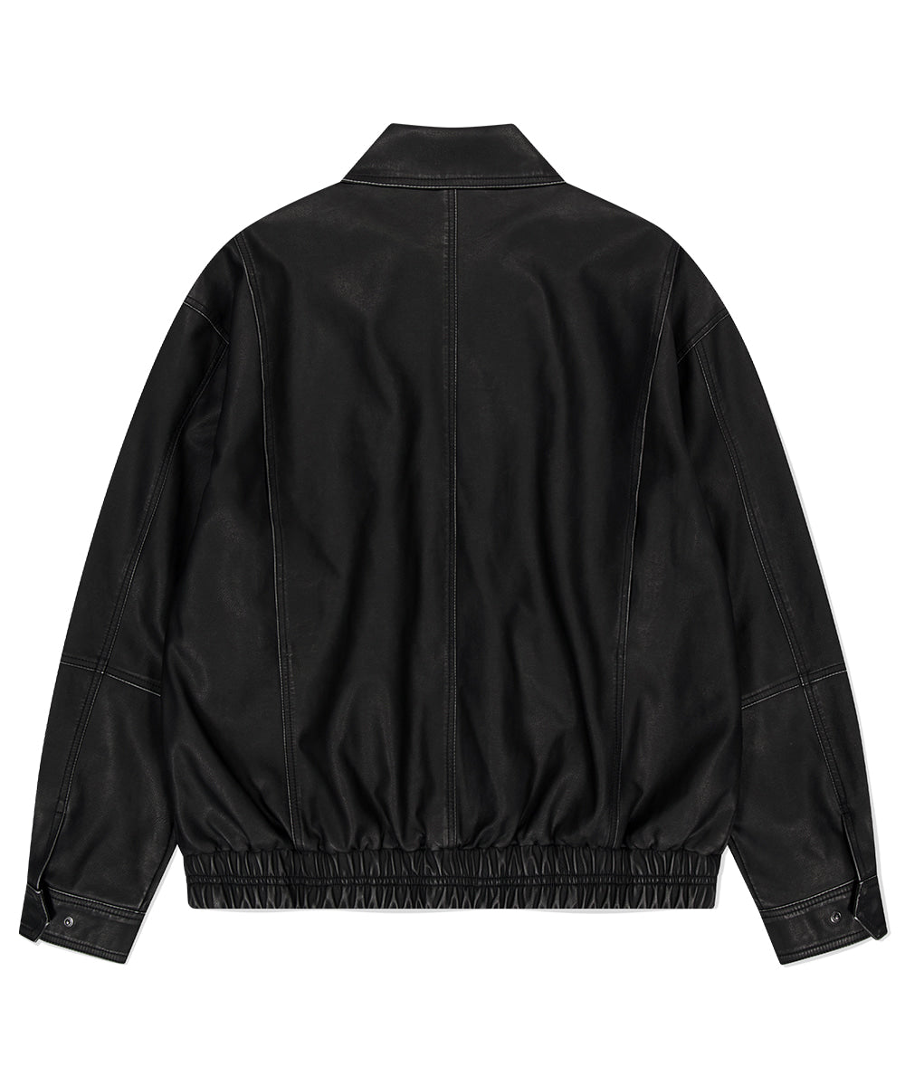MAHAGRID WASHED FAUX LEATHER BLOUSON [BLACK]