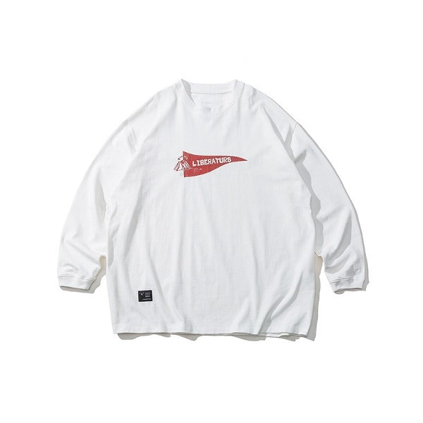 Gababa Overfit long-sleeve T-shirt with Flag and Lettering G77616 (Plus Size M~XL)