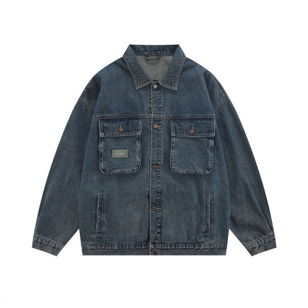 Gababa [Light Blue Best Seller] Unisex American Retro Washing Two-Pocket Overfit Denim Jacket G77325 (Plus Size S~XL)