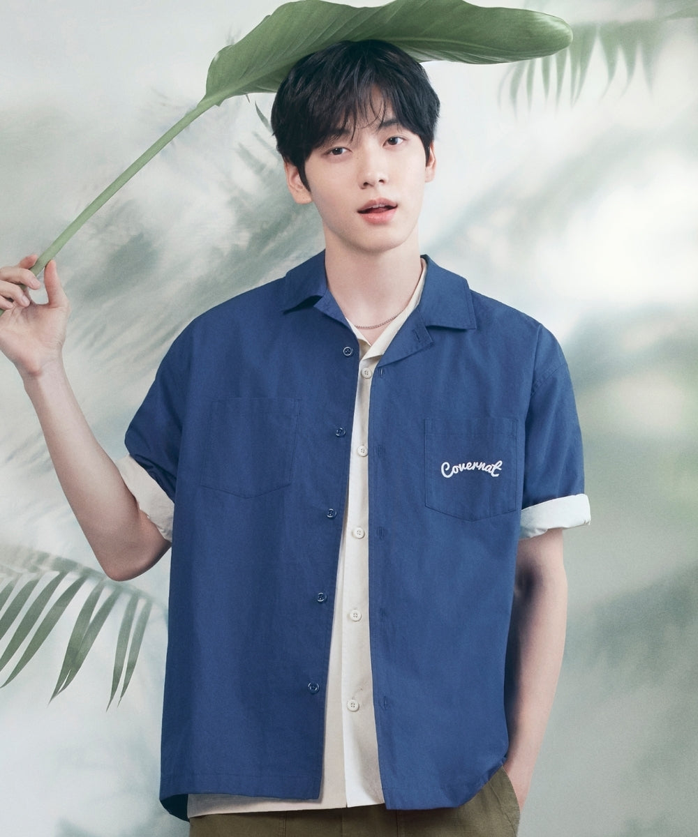 Covernat [Subin worn] Palm Tree Graphic Half Shirt Navy