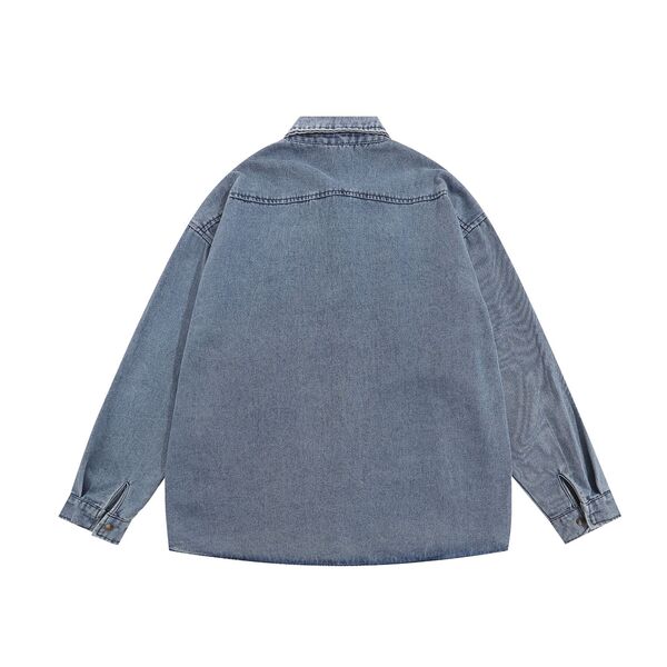 Gababa [High Demand] Unisex Casual Oversized Denim Long Sleeve Jacket with Point Details G77524