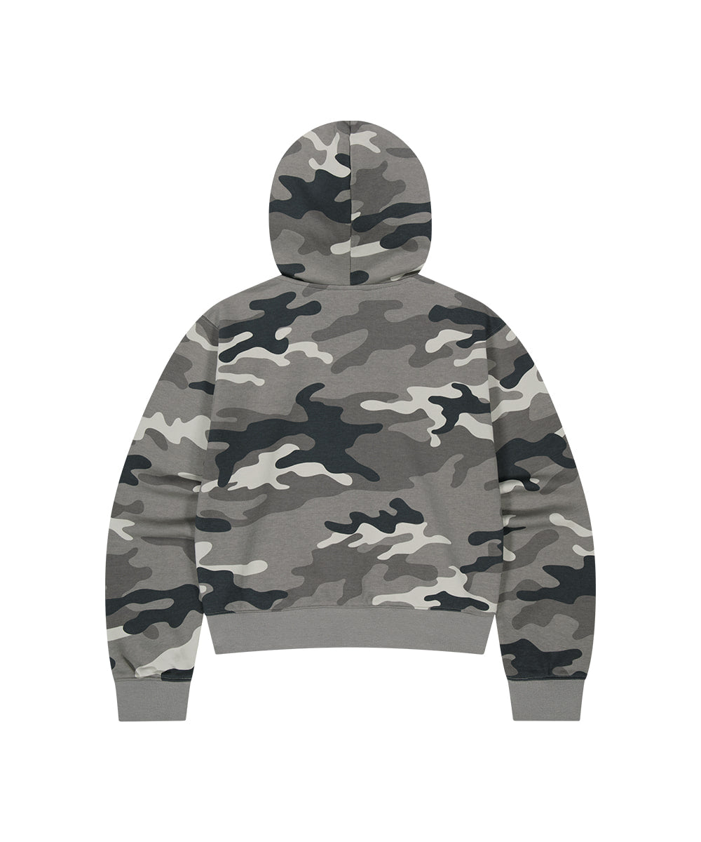 MAHAGRID CAMO APPLIQUE CROP ZIP UP HOODIE [GREY]