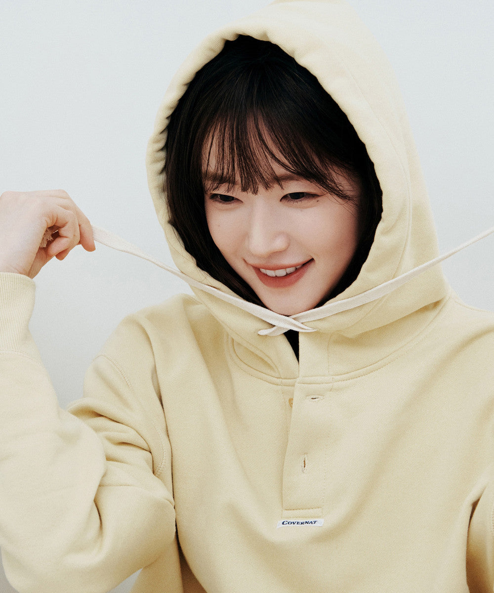 Covernat [Worn by Yunji Choi] Button Half-Neck Hoodie Yellow