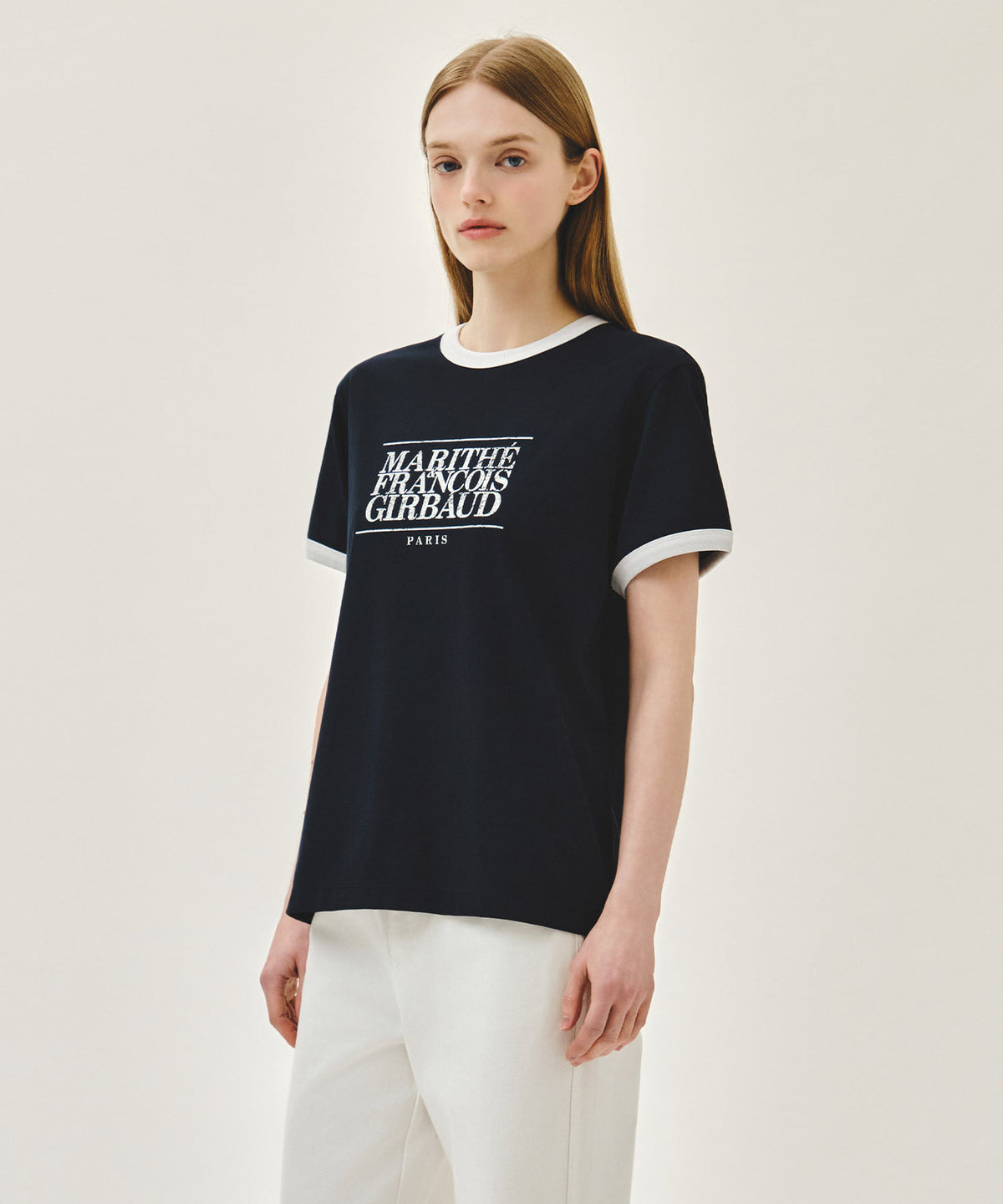 MARITHE EROCOOL CRACK CLASSIC LOGO RINGER TEE navy