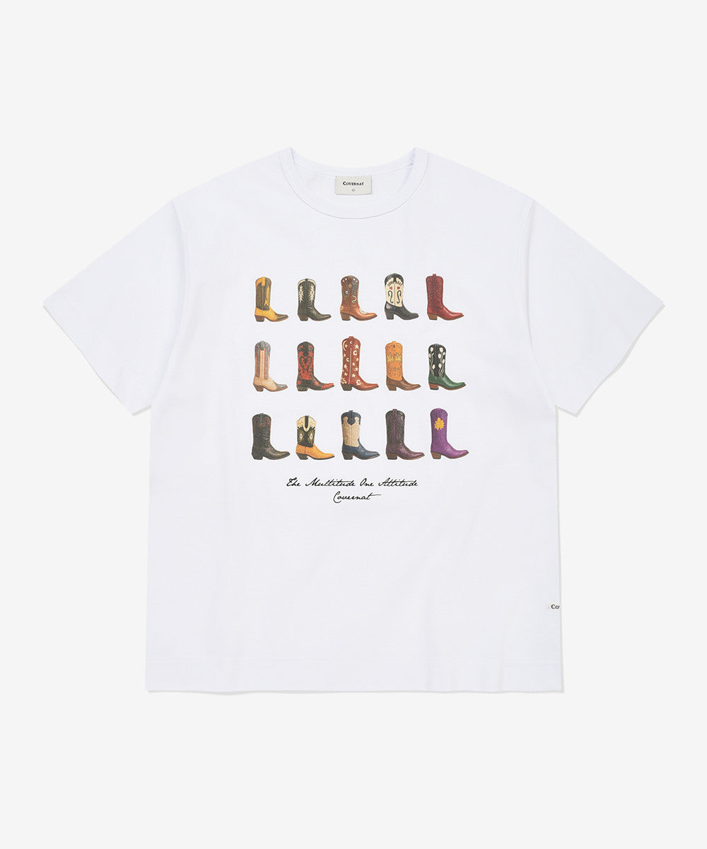 Covernat Western Boots Graphic Crop T-shirt White