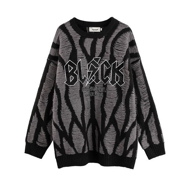 Gababa Unisex Black Lettering Oversized Long Sleeve Sweater G77821 (Plus Size M~XL)