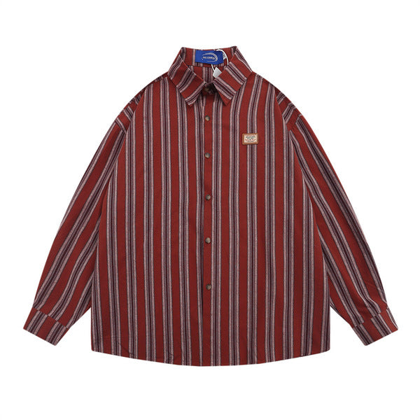 Gababa Unisex Vertical Stripe Oversized Collar Long Sleeve Shirt G77731 (Plus Size M~XL)
