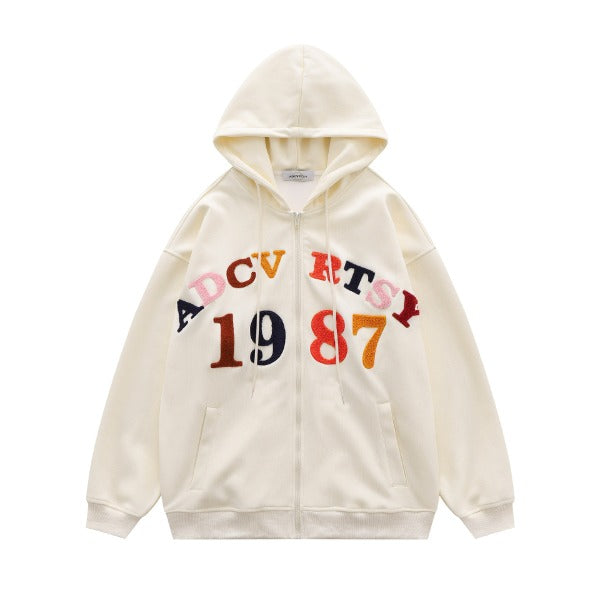Gababa Rainbow Lettering 1987 Oversized Hoodie Zip-up G77248 (S~XL)