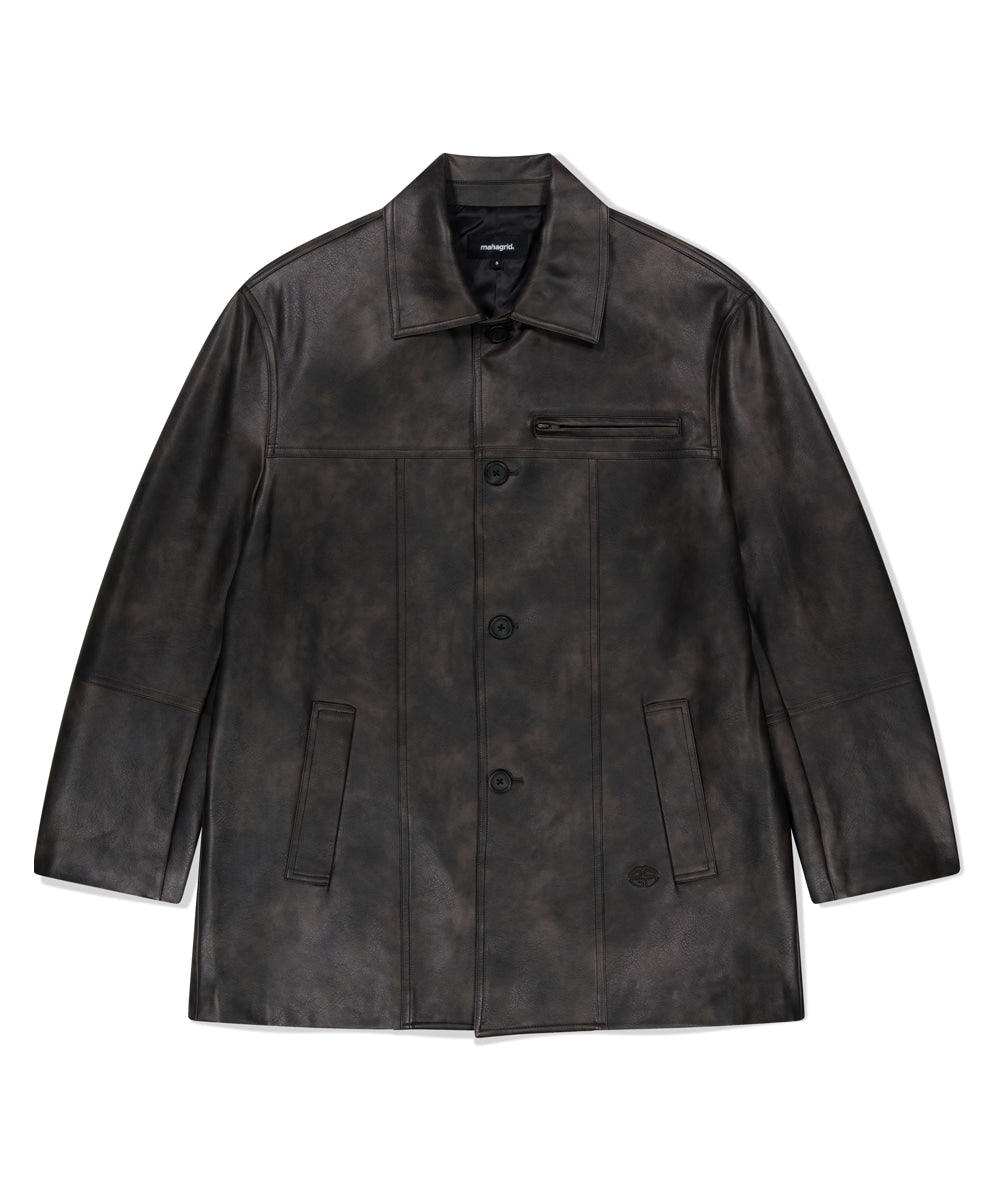 MAHAGRID FAUX LEATHER CARCOAT [WASHED BLACK]