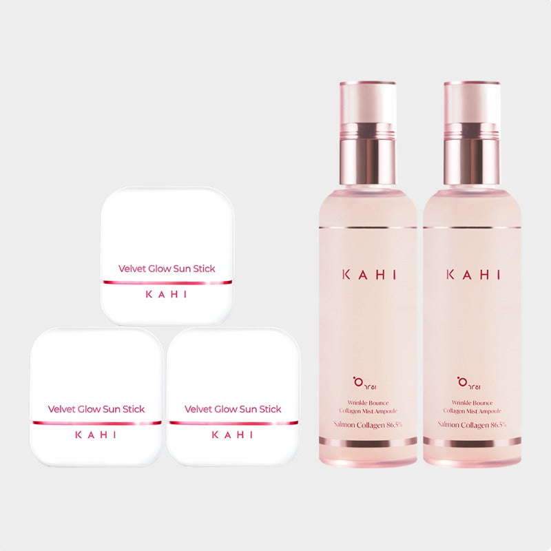 KAHI Velvet Glow Sun Stick SPF50+ (13.5g) x3 + Collagen Mist (120ml) x2