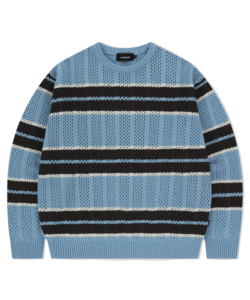 MAHAGRID MESH STRIPE KNIT[SKYBLUE]