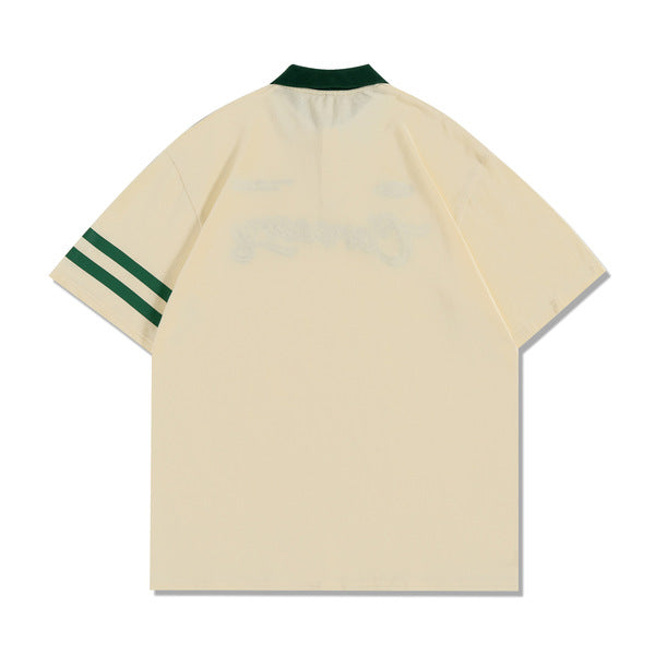Gababa [High Demand] Unisex Double Simple Line PK Short Sleeve T-shirt G77226