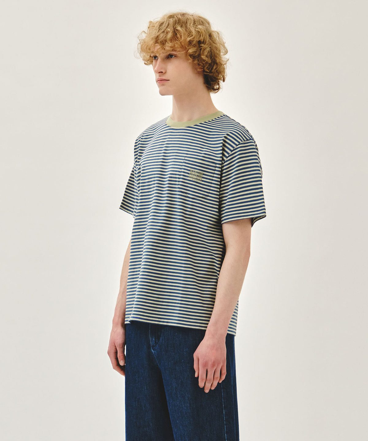 MARITHE SMALL CLASSIC LOGO STRIPE RINGER TEE light green