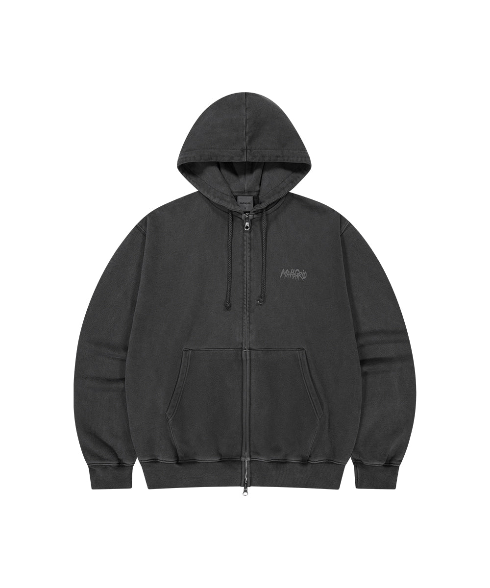 MAHAGRID SLASH LOGO PIGMENT ZIP UP HOODIE [CHARCOAL]