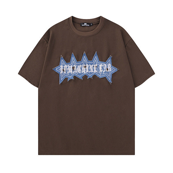 Gababa Unisex Five Denim Star Logo Oversized Short-Sleeve T-shirt G77066 (Plus Size S~XL)