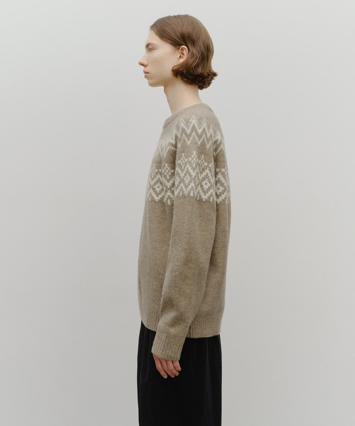 MARITHE FAIRISLE CREW NECK KNIT PULLOVER beige