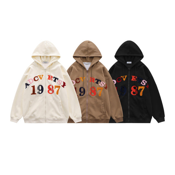 Gababa Rainbow Lettering 1987 Oversized Hoodie Zip-up G77248 (S~XL)